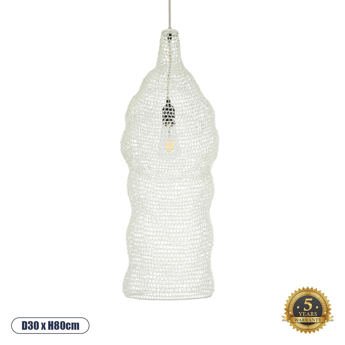 01904_0 GLOBOSTAR® KENTUCKY 01904 Vintage Κρεμαστό Φωτιστικό Οροφής με Ντουί 1 x E27 AC 220-240V IP20 - Λευκό - Μ30 x Π30 x Y80cm - Image 1