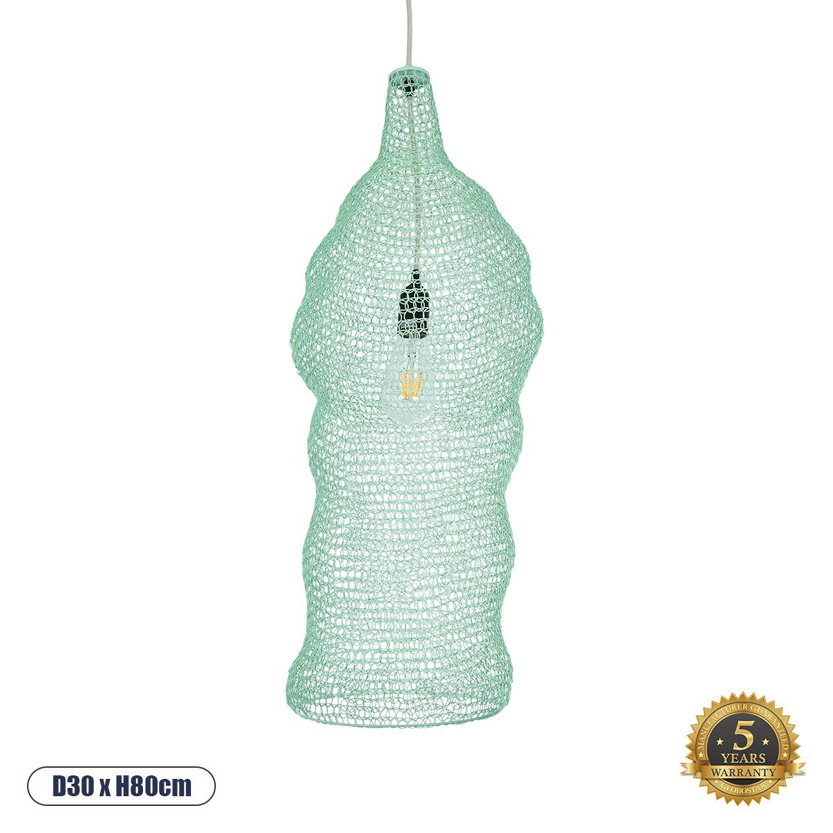 01906_0 GLOBOSTAR® KENTUCKY 01906 Vintage Κρεμαστό Φωτιστικό Οροφής με Ντουί 1 x E27 AC 220-240V IP20 - Τιρκουάζ - Μ30 x Π30 x Y80cm - Image 1