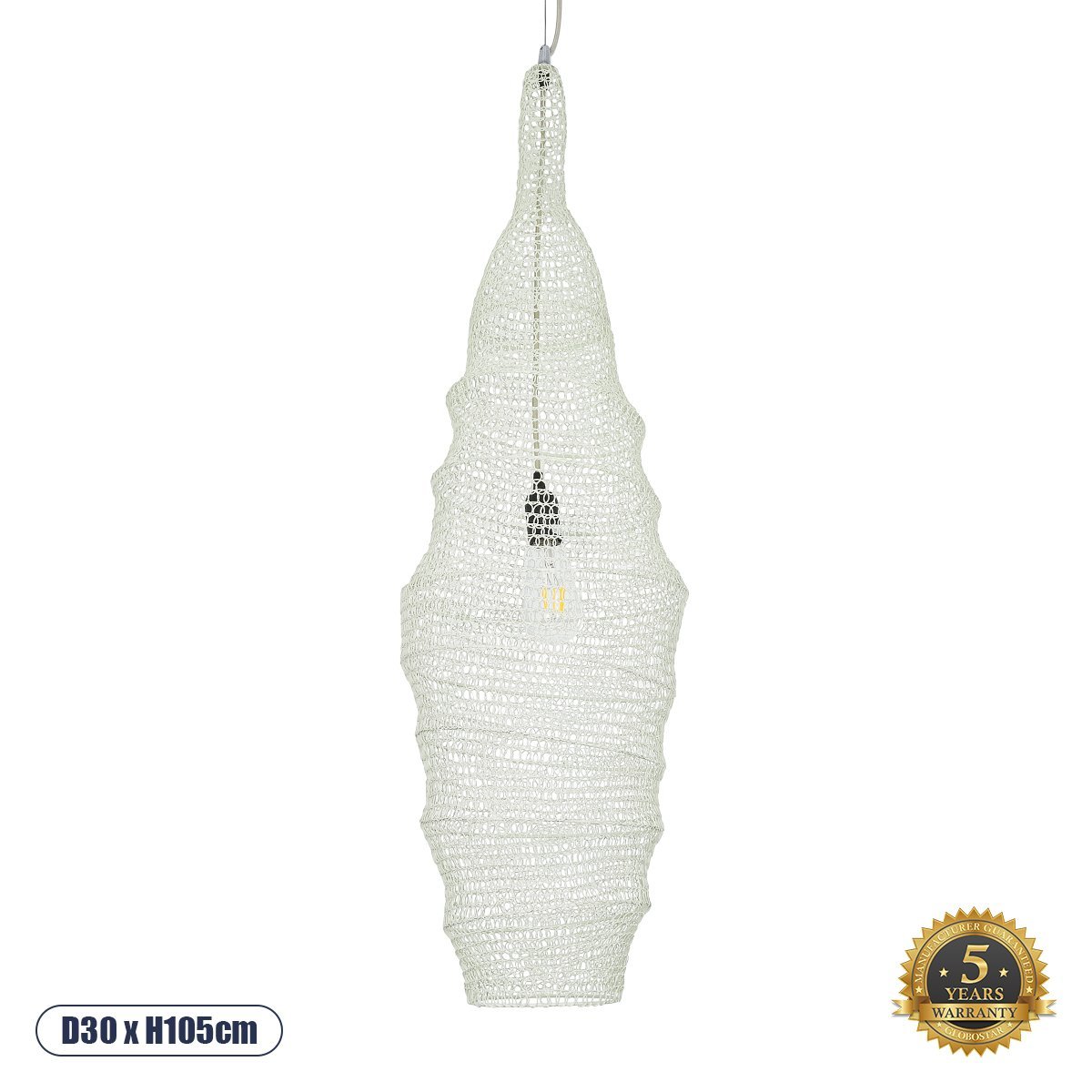 01907_0 GLOBOSTAR® KENTUCKY 01907 Vintage Κρεμαστό Φωτιστικό Οροφής με Ντουί 1 x E27 AC 220-240V IP20 - Λευκό - Μ30 x Π30 x Y105cm - Image 1