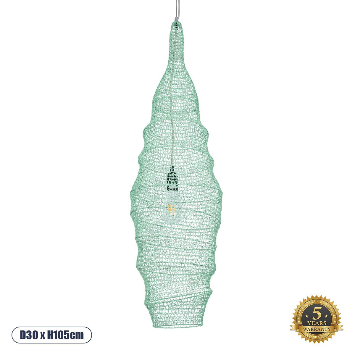 01909_0 GLOBOSTAR® KENTUCKY 01909 Vintage Κρεμαστό Φωτιστικό Οροφής με Ντουί 1 x E27 AC 220-240V IP20 - Τιρκουάζ - Μ30 x Π30 x Y105cm - Image 1