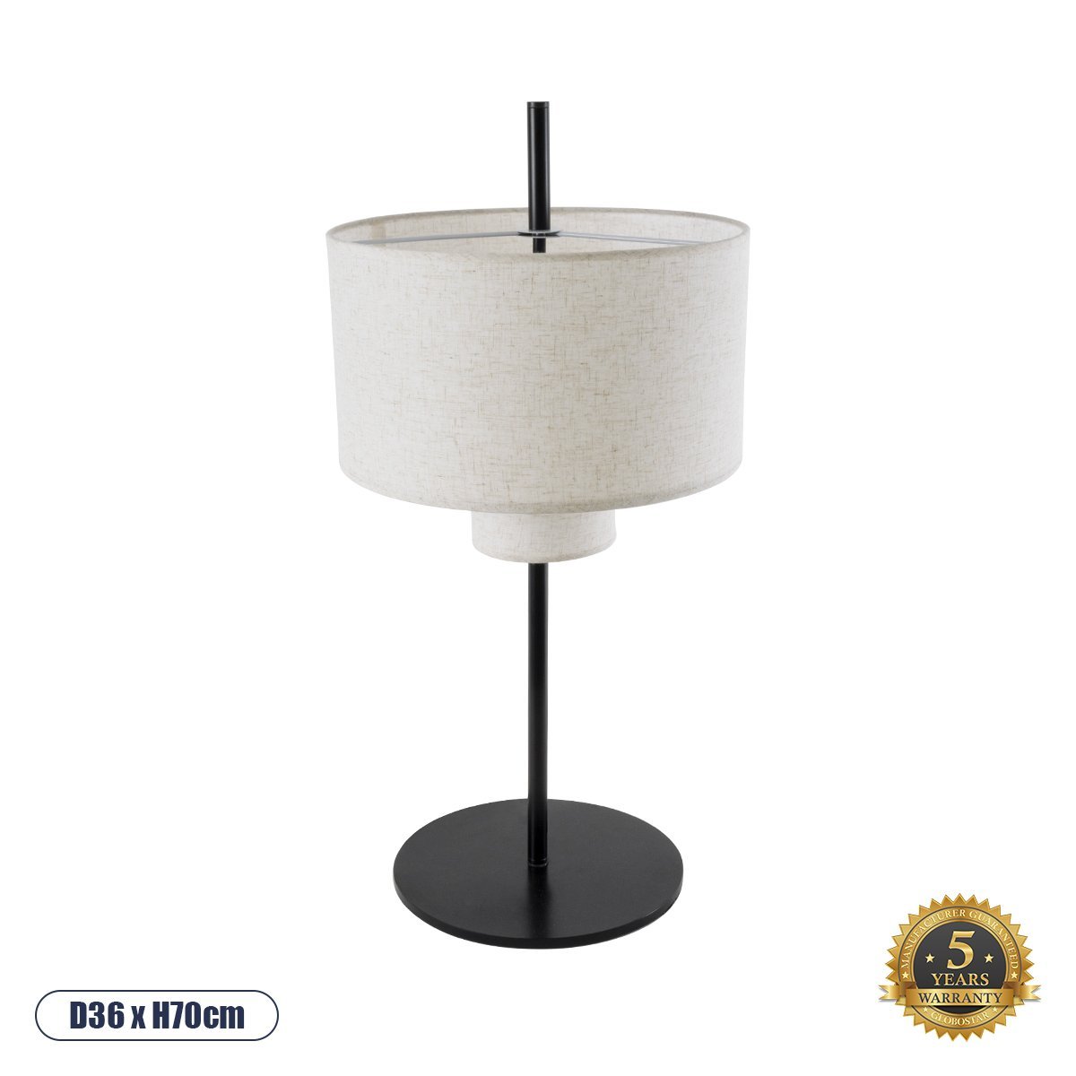 02227_0 GLOBOSTAR® MARIGOLD 02227 Μοντέρνο Επιτραπέζιο Φωτιστικό Πορτατίφ με Ντουί 3 x E27 AC 220-240V IP20 - Μαύρο & Μπεζ - M36 x Π36 x Υ70cm - Image 1