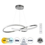GLOBOSTAR® DEXTER 60915 Μοντέρνο Κρεμαστό Φωτιστικό Οροφής LED 90W 10080lm 300° AC 220-240V IP20 Ρυθμιζόμενο Λευκό CCT με Χειριστήριο από 2700K έως 6000K Dimmable - Lumileds SMD Chip - Νίκελ Βούρτσας - Μ73 x Π73 x Υ16cm - 3 Χρόνια Εγγύηση - Image 2