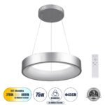 GLOBOSTAR® SALEM 61242 Μοντέρνο Κρεμαστό Φωτιστικό Οροφής LED 75W 8625lm 120° AC 220-240V IP20 Ρυθμιζόμενο Λευκό CCT με Χειριστήριο από 2700K έως 6000K Dimmable - Lumileds SMD Chip - Γκρι - Μ45 x Π45 x Υ7cm - 3 Χρόνια Εγγύηση - Image 2