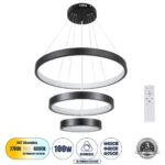 GLOBOSTAR® NEMESIS TRIO 61167 Μοντέρνο Κρεμαστό Φωτιστικό Οροφής LED 100W 12123lm 360° AC 220-240V IP20 Ρυθμιζόμενο Λευκό CCT με Χειριστήριο από 2700K έως 6000K Dimmable - Lumileds SMD Chip - Μαύρο Ματ - Μ60 x Π60 x Υ60cm - 3 Χρόνια Εγγύηση - Image 2