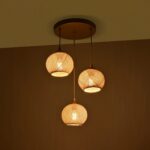 GLOBOSTAR® ILLUMIO 201-0027 Vintage Κρεμαστό Φωτιστικό Οροφής με Ντουί 3 x E27 AC 220-240V IP20 - Χρυσό & Μπεζ - Μ40 x Π40 x Υ53cm - Image 3