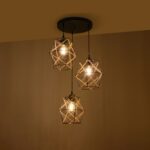 GLOBOSTAR® RAYLO 201-0048 Vintage Κρεμαστό Φωτιστικό Οροφής με Ντουί 3 x E27 AC 220-240V IP20 - Μαύρο & Μπεζ - Μ44 x Π44 x Υ73cm - Image 3