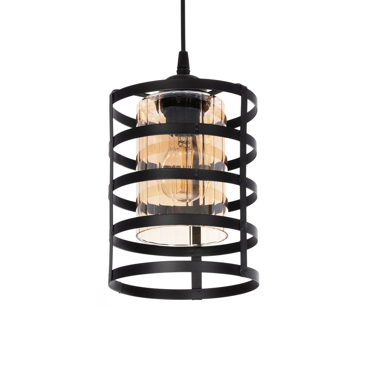 201_0060_0 GLOBOSTAR® SOLON 201-0060 Μοντέρνο Κρεμαστό Φωτιστικό Οροφής με Ντουί 1 x E27 AC 220-240V IP20 - Μαύρο & Μελί - Μ16 x Π16 x Υ26cm - Image 1