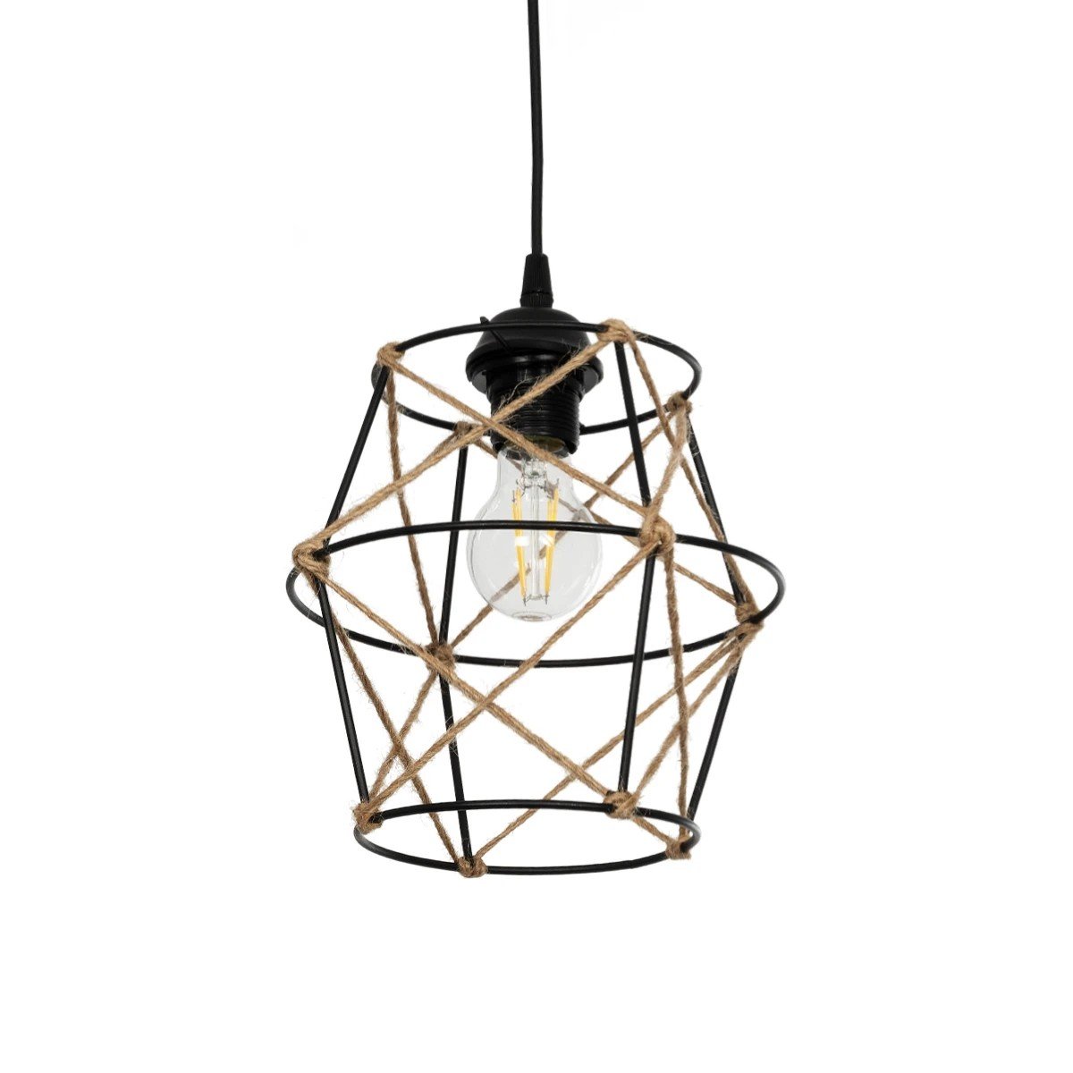 201_0088_0 GLOBOSTAR® SOLON 201-0088 Vintage Κρεμαστό Φωτιστικό Οροφής με Ντουί 1 x E27 AC 220-240V IP20 - Μαύρο & Μπεζ - Μ22 x Π22 x Υ27cm - Image 1