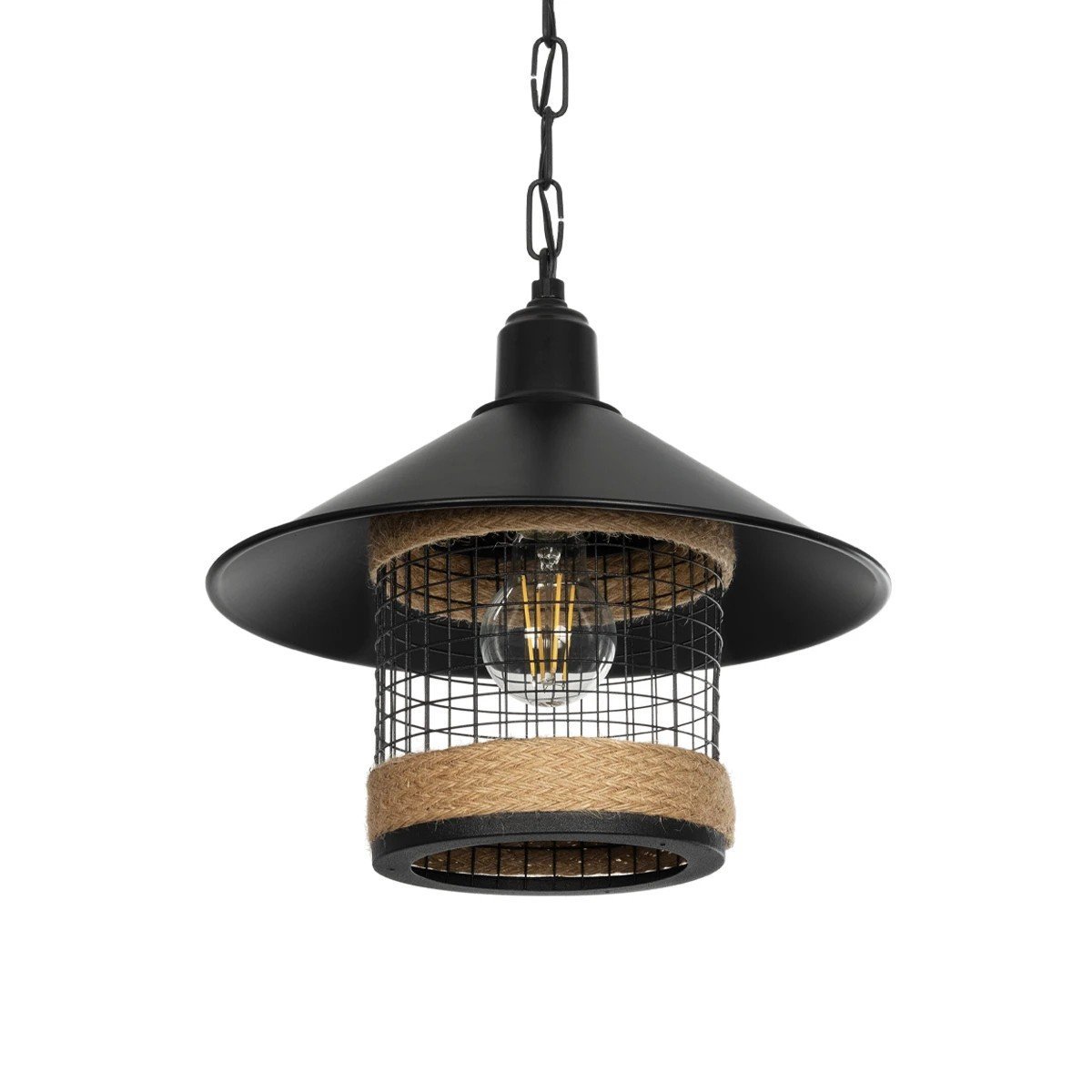 201_0090_0 GLOBOSTAR® GLORA 201-0090 Vintage Κρεμαστό Φωτιστικό Οροφής με Ντουί 1 x E27 AC 220-240V IP20 - Μαύρο & Μπεζ - Μ30 x Π30 x Υ29cm - Image 1