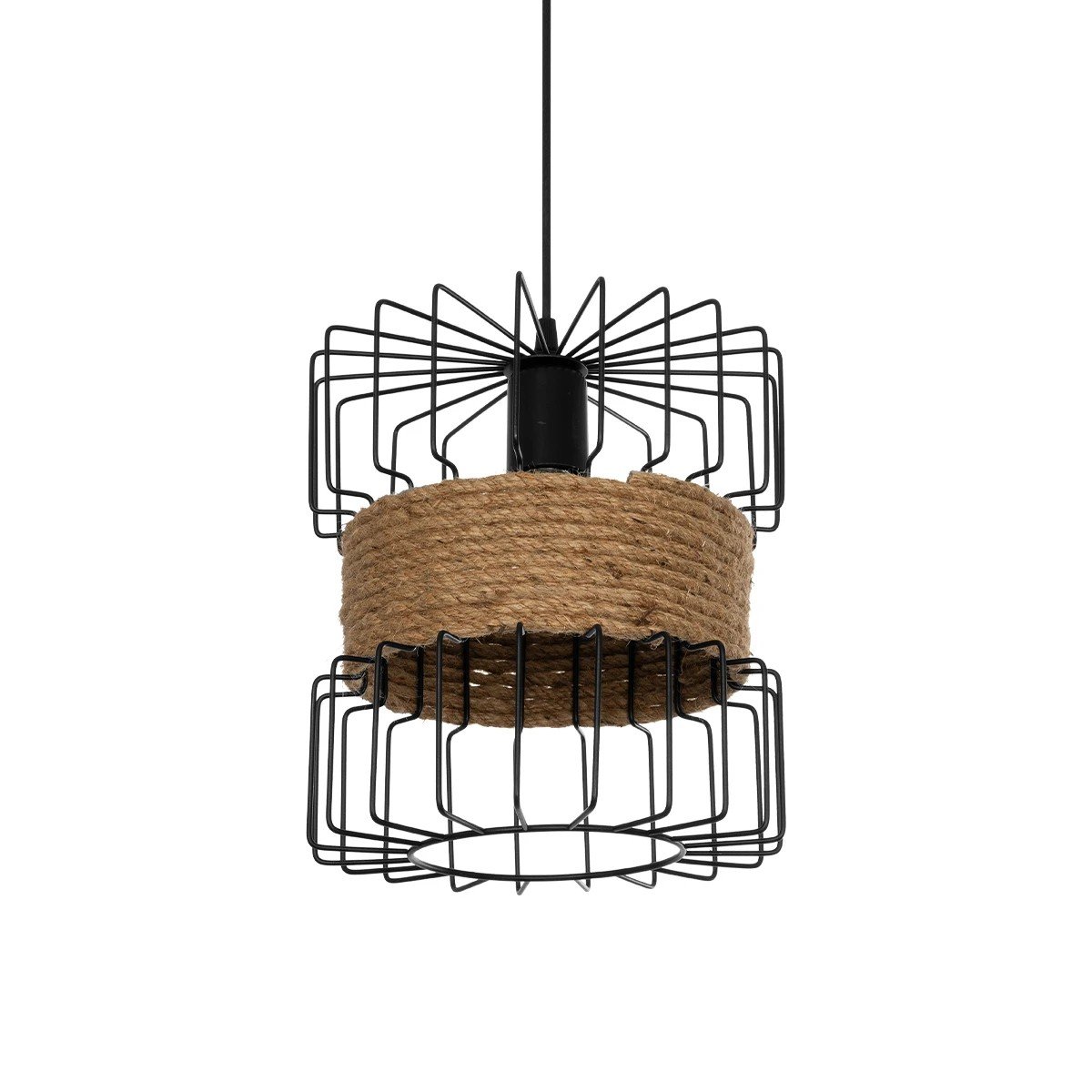 201_0096_0 GLOBOSTAR® ORB 201-0096 Vintage Κρεμαστό Φωτιστικό Οροφής με Ντουί 1 x E27 AC 220-240V IP20 - Μαύρο & Μπεζ - Μ27 x Π27 x Υ31cm - Image 1