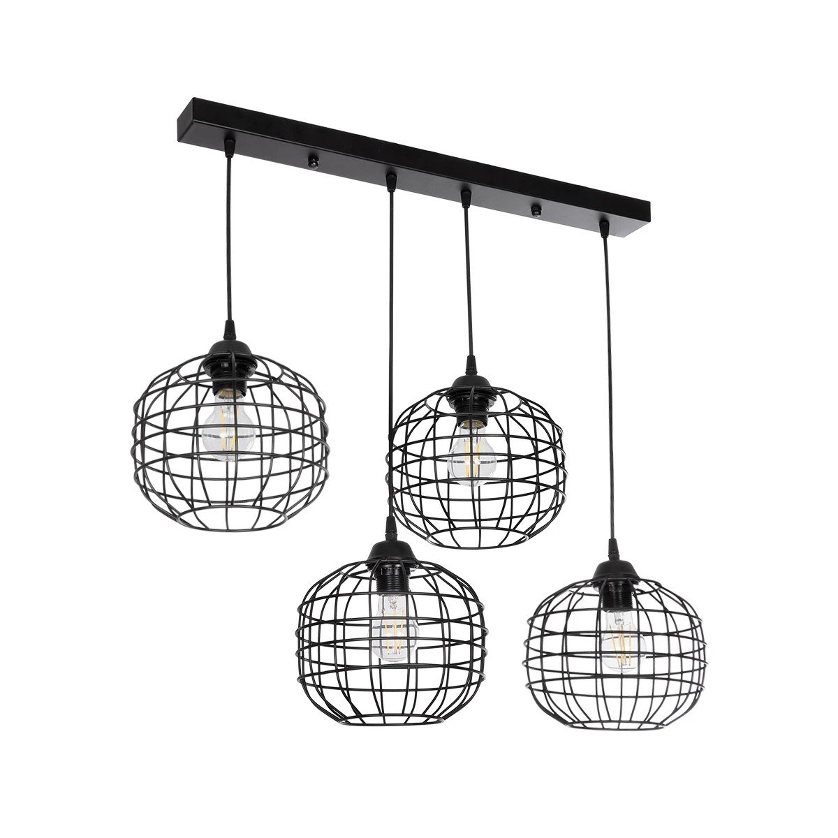 201_0103_0 GLOBOSTAR® PULSAR 201-0103 Vintage Κρεμαστό Φωτιστικό Οροφής με Ντουί 4 x E27 AC 220-240V IP20 - Μαύρο - Μ80 x Π22 x Υ46cm - Image 1