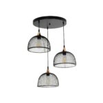 GLOBOSTAR® FLICKA 201-0113 Vintage Κρεμαστό Φωτιστικό Οροφής με Ντουί 3 x E27 AC 220-240V IP20 - Μαύρο & Χάλκινο - Μ55 x Π55 x Υ65cm