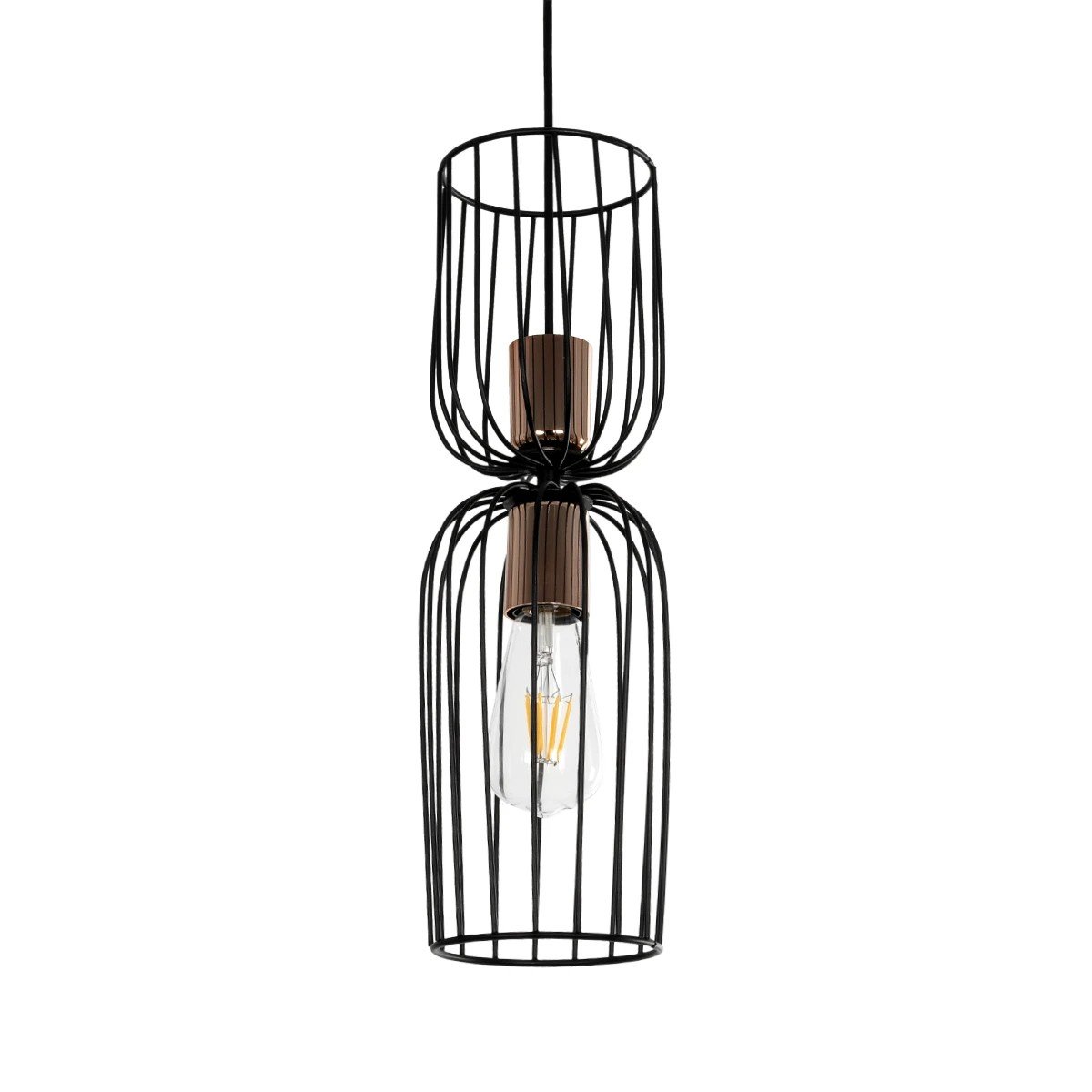 201_0124_0 GLOBOSTAR® LAVERA 201-0124 Vintage Κρεμαστό Φωτιστικό Οροφής με Ντουί 1 x E27 AC 220-240V IP20 - Μαύρο & Μπρούτζινο - Μ14 x Π14 x Υ44cm - Image 1