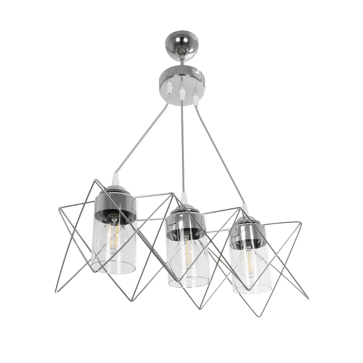 202_0039_0 GLOBOSTAR® PLEX 202-0039 Μοντέρνο Κρεμαστό Φωτιστικό Οροφής με Ντουί 3 x E27 AC 220-240V IP20 - Ασημί & Διάφανο - Μ56 x Π17 x Υ24cm - Image 1