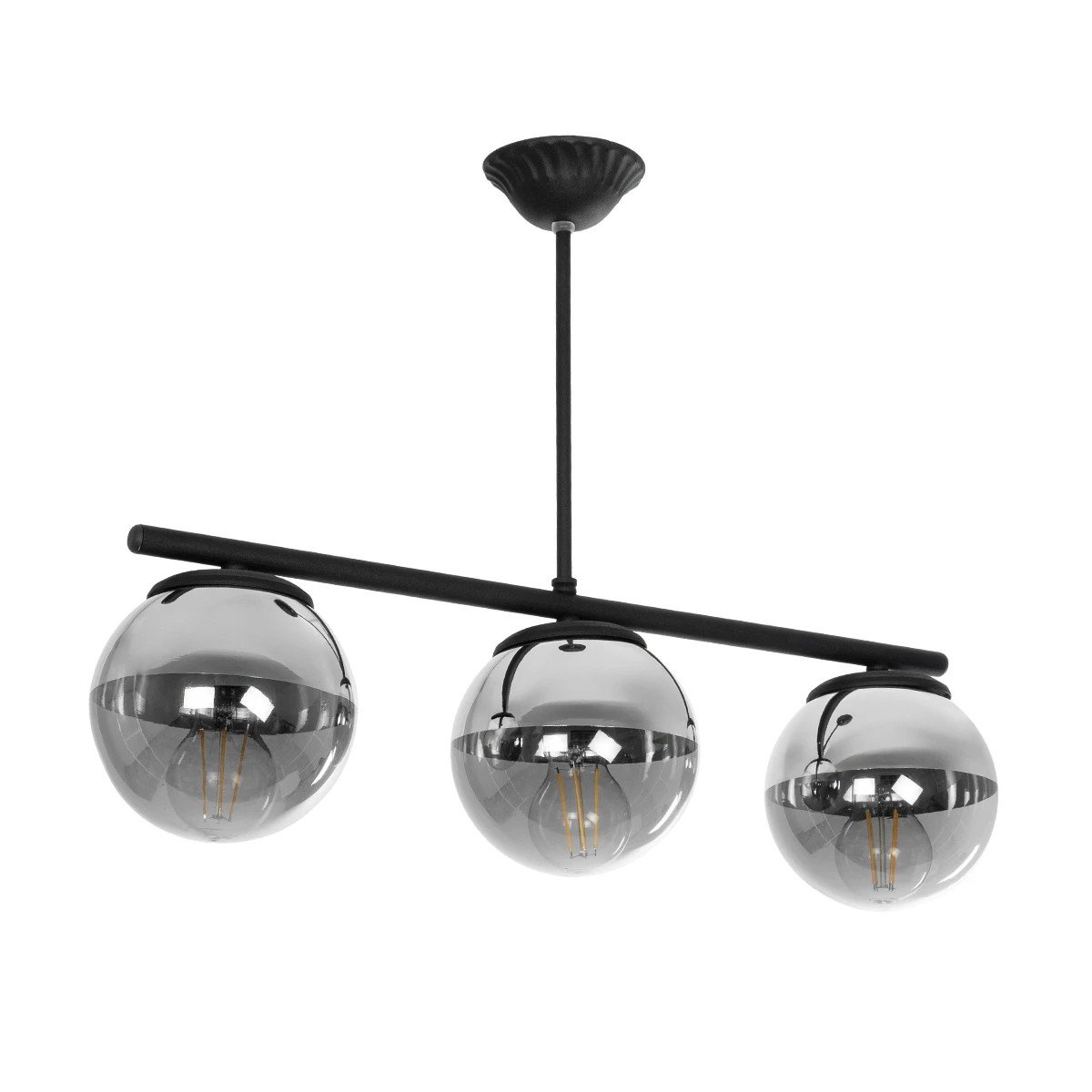 202_0043_0 GLOBOSTAR® CITY 202-0043 Μοντέρνο Φωτιστικό Οροφής με Ντουί 3 x E27 AC 220-240V IP20 - Μαύρο & Μαύρο Φιμέ - Μ55 x Π15 x Υ43cm - Image 1