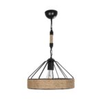 GLOBOSTAR® ZION 203-0003 Vintage Κρεμαστό Φωτιστικό Οροφής με Ντουί 1 x E27 AC 220-240V IP20 - Μαύρο & Μπεζ - Μ33 x Π33 x Υ29cm - Image 4