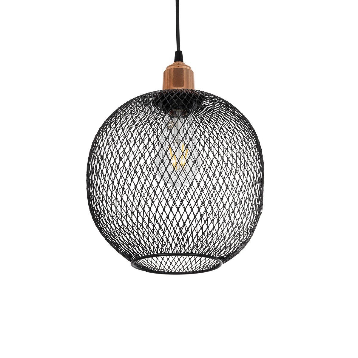 203_0004_0 GLOBOSTAR® WIRE 203-0004 Μοντέρνο Κρεμαστό Φωτιστικό Οροφής με Ντουί 1 x E27 AC 220-240V IP20 - Μαύρο & Χάλκινο - Μ25 x Π25 x Υ30cm - Image 1