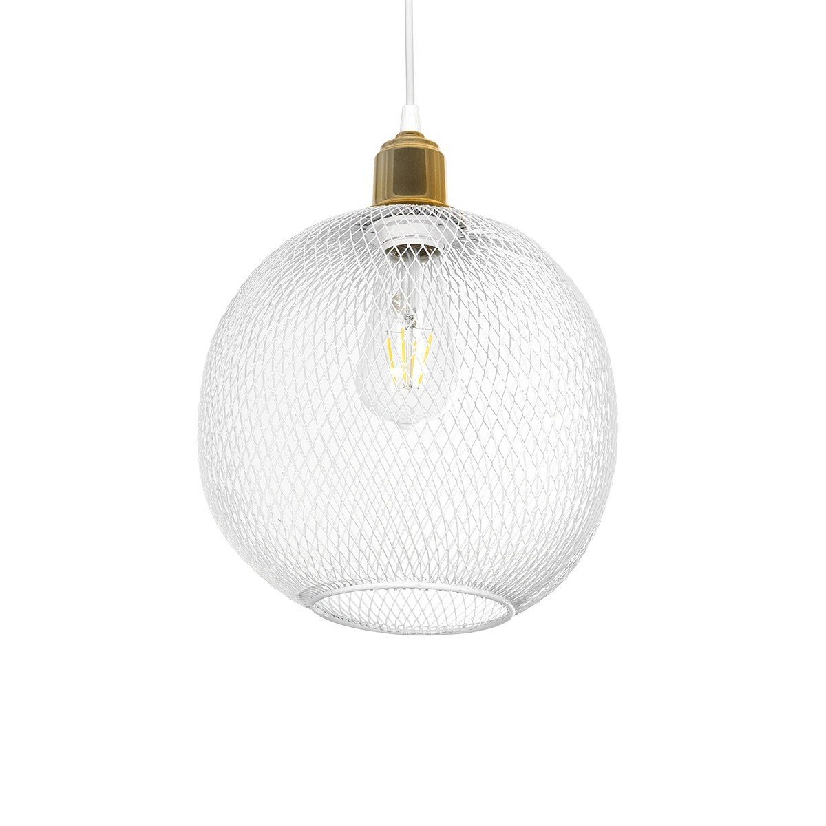 203_0005_0 GLOBOSTAR® WIRE 203-0005 Μοντέρνο Κρεμαστό Φωτιστικό Οροφής με Ντουί 1 x E27 AC 220-240V IP20 - Λευκό & Χρυσό - Μ25 x Π25 x Υ30cm - Image 1