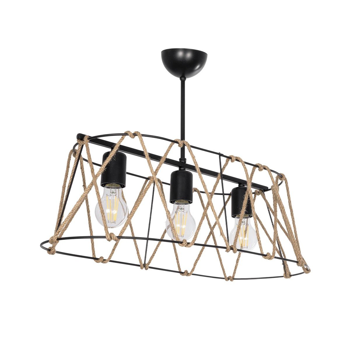 203_0006_0 GLOBOSTAR® GATSBY 203-0006 Vintage Κρεμαστό Φωτιστικό Οροφής με Ντουί 3 x E27 AC 220-240V IP20 - Μαύρο & Μπεζ - Μ60 x Π28 x Υ22cm - Image 1