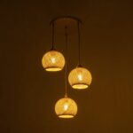 GLOBOSTAR® YASAM 203-0024 Vintage Κρεμαστό Φωτιστικό Οροφής με Ντουί 3 x E27 AC 220-240V IP20 - Μπεζ & Χρυσό - Μ42 x Π42 x Υ54cm - Image 3