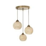 GLOBOSTAR® YASAM 203-0024 Vintage Κρεμαστό Φωτιστικό Οροφής με Ντουί 3 x E27 AC 220-240V IP20 - Μπεζ & Χρυσό - Μ42 x Π42 x Υ54cm - Image 6