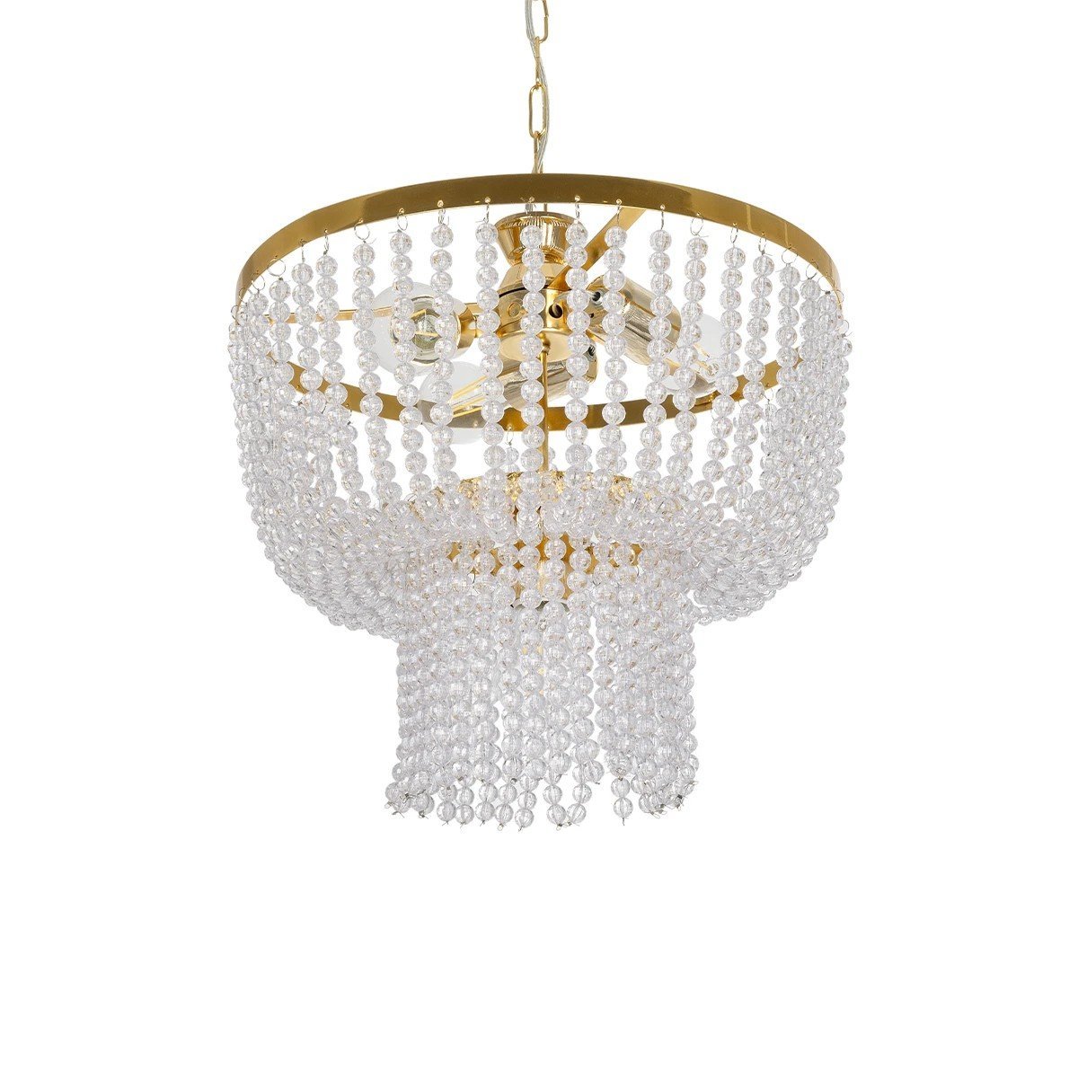 203_0028_0 GLOBOSTAR® CRYSTAL 203-0028 Κλασικό Κρεμαστό Φωτιστικό Οροφής με Ντουί 3 x E27 AC 220-240V IP20 - Χρυσό & Διάφανο - Μ41 x Π41 x Υ40cm - Image 1