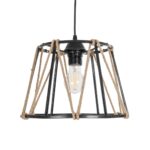 GLOBOSTAR® JUTE 203-0090 Μοντέρνο Κρεμαστό Φωτιστικό Οροφής με Ντουί 1 x E27 AC 220-240V IP20 - Μαύρο & Μπεζ - Μ30 x Π30 x Υ23cm - Image 5