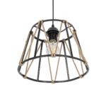 GLOBOSTAR® JUTE 203-0090 Μοντέρνο Κρεμαστό Φωτιστικό Οροφής με Ντουί 1 x E27 AC 220-240V IP20 - Μαύρο & Μπεζ - Μ30 x Π30 x Υ23cm - Image 6