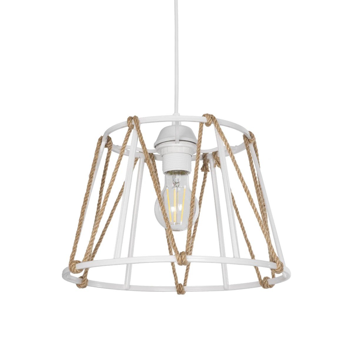 203_0091_0 GLOBOSTAR® JUTE 203-0091 Μοντέρνο Κρεμαστό Φωτιστικό Οροφής με Ντουί 1 x E27 AC 220-240V IP20 - Λευκό & Μπεζ - Μ30 x Π30 x Υ23cm - Image 1