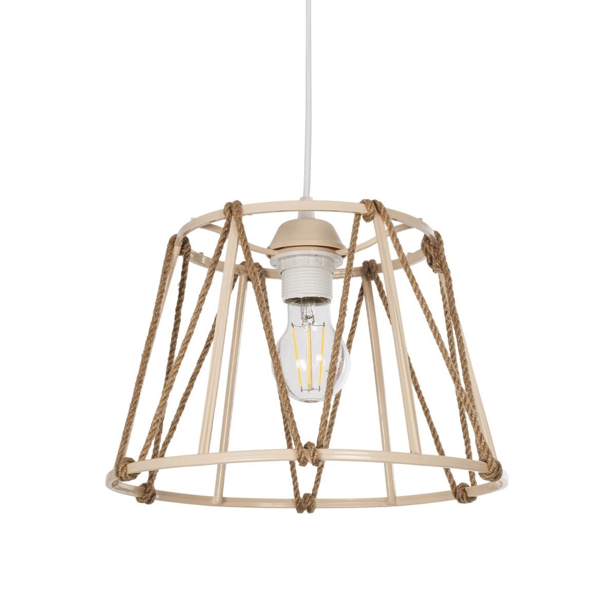 203_0092_0 GLOBOSTAR® JUTE 203-0092 Μοντέρνο Κρεμαστό Φωτιστικό Οροφής με Ντουί 1 x E27 AC 220-240V IP20 - Μπεζ - Μ30 x Π30 x Υ23cm - Image 1