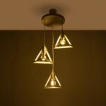 GLOBOSTAR® TRIANGLE 203-0166 Μοντέρνο Κρεμαστό Φωτιστικό Οροφής με Ντουί 3 x E27 AC 220-240V IP20 - Λευκό & Χρυσό - Μ67 x Π67 x Υ50cm - Image 3