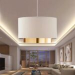 GLOBOSTAR® BASIL 204-0173 Μοντέρνο Κρεμαστό Φωτιστικό Οροφής με Ντουί 1 x E27 AC 220-240V IP20 - Μπεζ & Χρυσό - Μ30 x Π30 x Υ20cm - Image 4