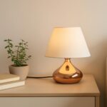 GLOBOSTAR® KORG 204-0184 Μοντέρνο Επιτραπέζιο Φωτιστικό Πορτατίφ με Ντουί 1 x E27 AC 220-240V IP20 - Χάλκινο & Μπεζ - Μ17 x Π17 x Υ23cm - Image 3