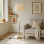 GLOBOSTAR® ALES 204-0192 Μοντέρνο Επιδαπέδιο Φωτιστικό με Ντουί 1 x E27 AC 220-240V IP20 - Μπεζ & Χρυσό - Μ40 x Π40 x Υ150cm - Image 3