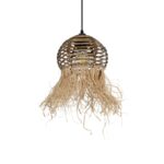 GLOBOSTAR® RIKTA 205-0077 Boho Κρεμαστό Φωτιστικό Οροφής με Ντουί 1 x E27 AC 220-240V IP20 - Μπεζ - M20 x Π20 x Υ30cm