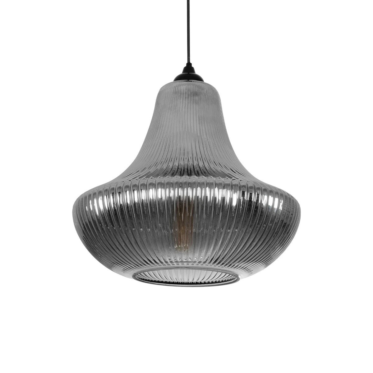 206_0021_0 GLOBOSTAR® VERRE 206-0021 Μοντέρνο Κρεμαστό Φωτιστικό Οροφής με Ντουί 1 x E27 AC 220-240V IP20 - Μαύρο Φιμέ - Μ38 x Π38 x Υ34cm - Image 1