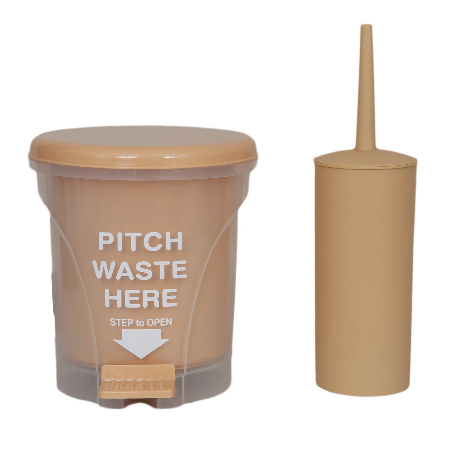 2153-2154-PP-BEIGE Σετ Κάδος Απορριμμάτων PITCH 5L PP Μπεζ με Πιγκάλ MRShome - Image 1