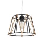 GLOBOSTAR® JUTE 203-0090 Μοντέρνο Κρεμαστό Φωτιστικό Οροφής με Ντουί 1 x E27 AC 220-240V IP20 - Μαύρο & Μπεζ - Μ30 x Π30 x Υ23cm - Image 2