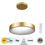 GLOBOSTAR® SALEM 61243 Μοντέρνο Κρεμαστό Φωτιστικό Οροφής LED 75W 8625lm 120° AC 220-240V IP20 Ρυθμιζόμενο Λευκό CCT με Χειριστήριο από 2700K έως 6000K Dimmable - Lumileds SMD Chip - Χρυσό - Μ45 x Π45 x Υ7cm - 3 Χρόνια Εγγύηση - Image 2