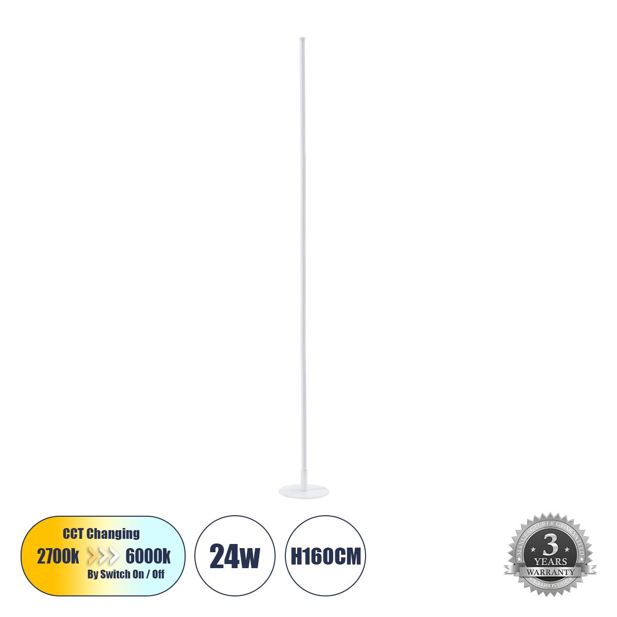 60471_0 GLOBOSTAR® DALUMA 60471 Μοντέρνο Επιτραπέζιο Φωτιστικό LED 24W 2640lm 200° AC 220-240V IP20 Ρυθμιζόμενο Λευκό CCT με On/Off 2700K/4500K/6000K - Lumileds SMD Chip - Λευκό - Μ18 x Π18 x Υ160cm - 3 Χρόνια Εγγύηση - Image 1