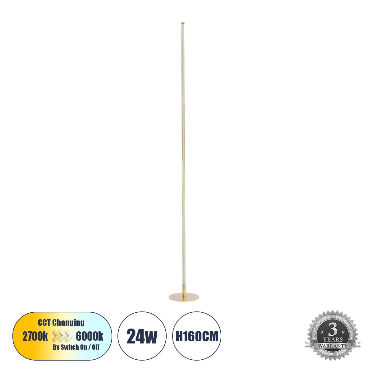 60472_0 GLOBOSTAR® DALUMA 60472 Μοντέρνο Επιτραπέζιο Φωτιστικό LED 24W 2640lm 200° AC 220-240V IP20 Ρυθμιζόμενο Λευκό CCT με On/Off 2700K/4500K/6000K - Lumileds SMD Chip - Χρυσό Πλατίνα - Μ18 x Π18 x Υ160cm - 3 Χρόνια Εγγύηση - Image 1