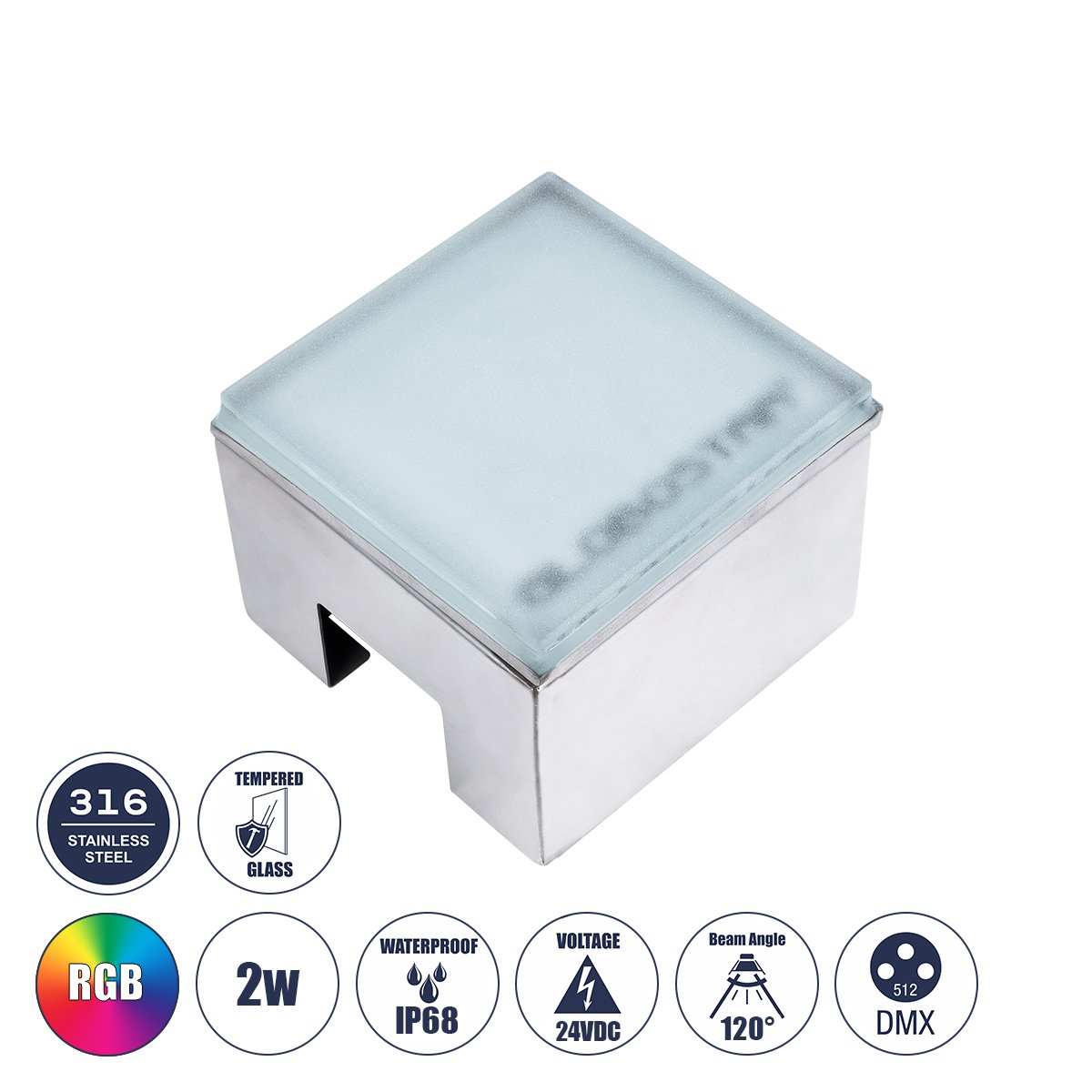 60948_0 GloboStar® CYBOLITHOS 60948 Χωνευτό Φωτιστικό Σποτ Δαπέδου LED 2W 200lm 120° DC 24V Αδιάβροχο IP68 IK06 Μ10 x Π10 x Υ8cm RGB Dimmable - Tempered Γαλακτερό Γυαλί & Ανοξείδωτο Ατσάλι - Bridgelux Chip - 3 Χρόνια Εγγύηση - Image 1