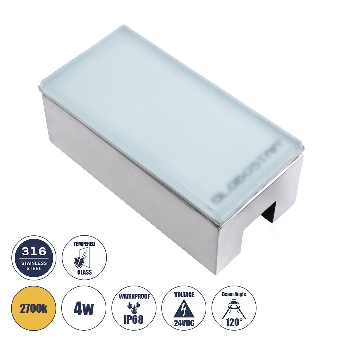 60949_0 GloboStar® CYBOLITHOS 60949 Χωνευτό Φωτιστικό Σποτ Δαπέδου LED 4W 520lm 120° DC 24V Αδιάβροχο IP68 IK06 Μ20 x Π10 x Υ8cm 2700K Dimmable - Tempered Γαλακτερό Γυαλί & Ανοξείδωτο Ατσάλι - Bridgelux Chip - 3 Χρόνια Εγγύηση - Image 1