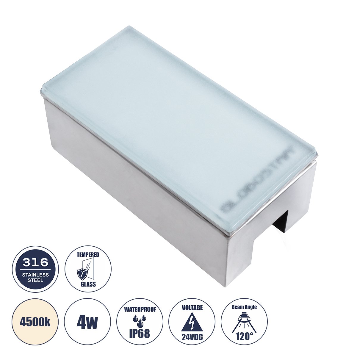 60950_0 GloboStar® CYBOLITHOS 60950 Χωνευτό Φωτιστικό Σποτ Δαπέδου LED 4W 530lm 120° DC 24V Αδιάβροχο IP68 IK06 Μ20 x Π10 x Υ8cm 4500K Dimmable - Tempered Γαλακτερό Γυαλί & Ανοξείδωτο Ατσάλι - Bridgelux Chip - 3 Χρόνια Εγγύηση - Image 1