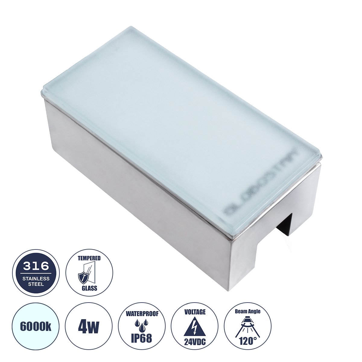 60951_0 GloboStar® CYBOLITHOS 60951 Χωνευτό Φωτιστικό Σποτ Δαπέδου LED 4W 540lm 120° DC 24V Αδιάβροχο IP68 IK06 Μ20 x Π10 x Υ8cm 6000K Dimmable - Tempered Γαλακτερό Γυαλί & Ανοξείδωτο Ατσάλι - Bridgelux Chip - 3 Χρόνια Εγγύηση - Image 1