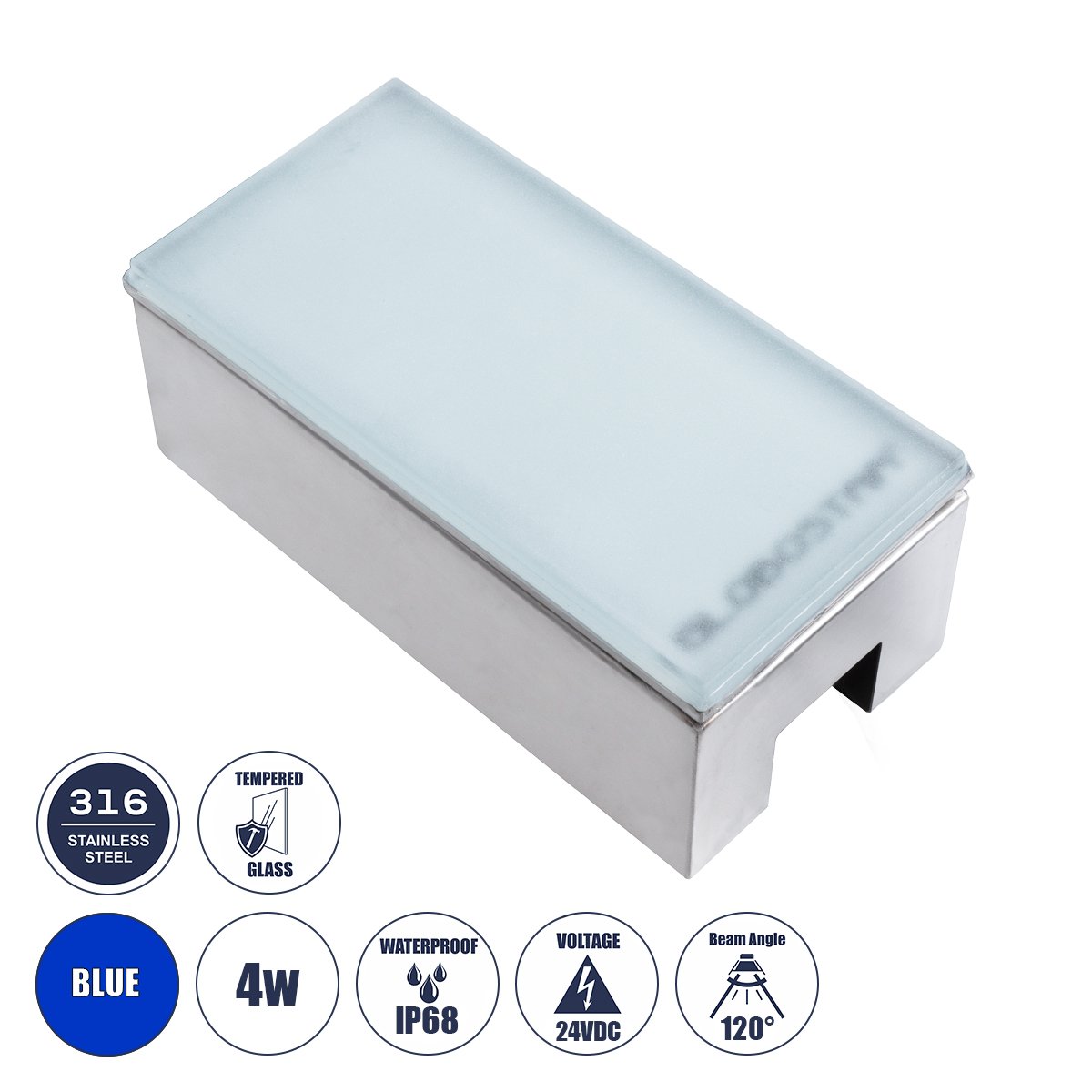 60952_0 GloboStar® CYBOLITHOS 60952 Χωνευτό Φωτιστικό Σποτ Δαπέδου LED 4W 400lm 120° DC 24V Αδιάβροχο IP68 IK06 Μ20 x Π10 x Υ8cm Μπλε Dimmable - Tempered Γαλακτερό Γυαλί & Ανοξείδωτο Ατσάλι - Bridgelux Chip - 3 Χρόνια Εγγύηση - Image 1