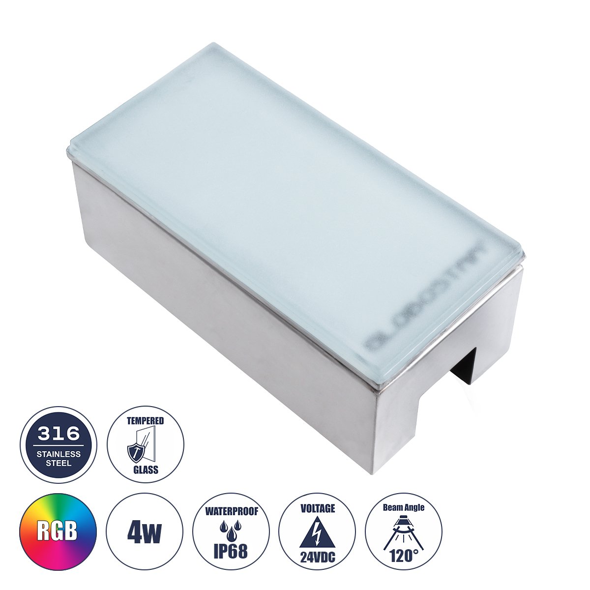 60953_0 GloboStar® CYBOLITHOS 60953 Χωνευτό Φωτιστικό Σποτ Δαπέδου LED 4W 400lm 120° DC 24V Αδιάβροχο IP68 IK06 Μ20 x Π10 x Υ8cm RGB Dimmable - Tempered Γαλακτερό Γυαλί & Ανοξείδωτο Ατσάλι - Bridgelux Chip - 3 Χρόνια Εγγύηση - Image 1