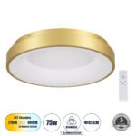 GLOBOSTAR® SALEM 61235 Μοντέρνο Φωτιστικό Οροφής LED 75W 8625lm 120° AC 220-240V IP20 Ρυθμιζόμενο Λευκό CCT με Χειριστήριο από 2700K έως 6000K Dimmable - Lumileds SMD Chip - Χρυσό - Μ45 x Π45 x Υ8.5cm - 3 Χρόνια Εγγύηση