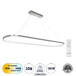 GLOBOSTAR® BOLIVAR 61273 Μοντέρνο Κρεμαστό Φωτιστικό Οροφής LED 54W 6210lm 360° AC 220-240V IP20 Ρυθμιζόμενο Λευκό CCT με Χειριστήριο από 2700K έως 6000K Dimmable - Lumileds SMD Chip - Νίκελ Βούρτσας - Μ120 x Π30 x Υ2cm - 3 Χρόνια Εγγύηση