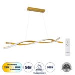 GLOBOSTAR® MORALES 61278 Μοντέρνο Κρεμαστό Φωτιστικό Οροφής LED 54W 6048lm 300° AC 220-240V IP20 Ρυθμιζόμενο Λευκό CCT με Χειριστήριο από 2700K έως 6000K Dimmable - Lumileds SMD Chip - Χρυσό Βούρτσας - Μ90 x Π14 x Υ14cm - 3 Χρόνια Εγγύηση